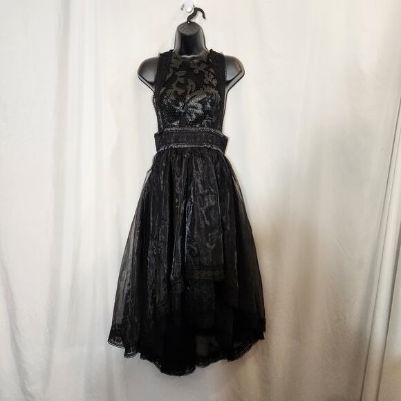 UNKNOWN Black High Low Mesh Lace Sheer 3 Layer Formal Semi Formal Womens 4 FLAW - Picture 1 of 12